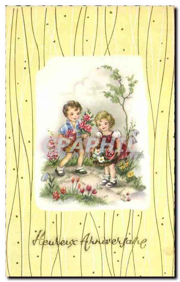 CPA Fantaisie Enfant Fleurs Heureux anniversaire