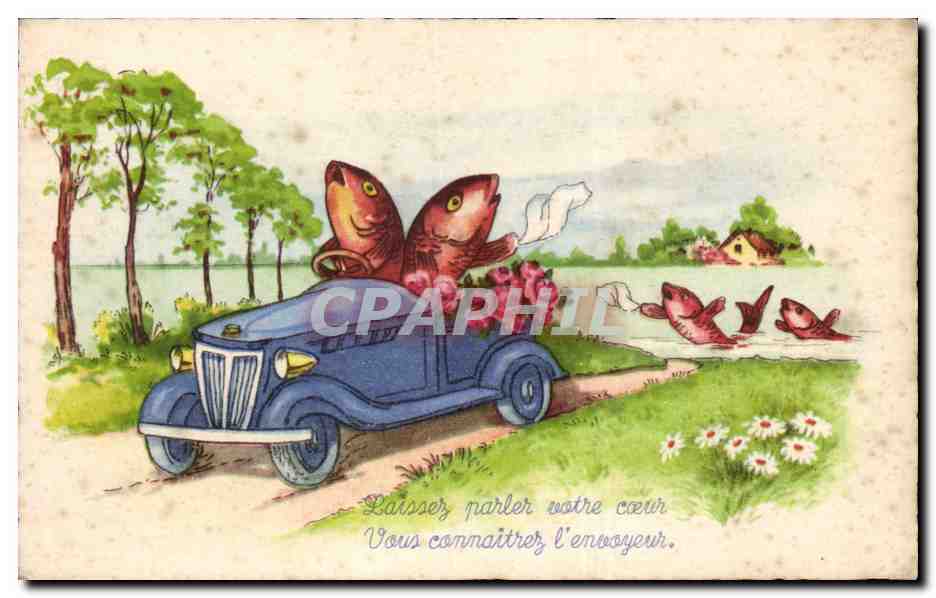 CPA Fantaisie Poissons Automobile