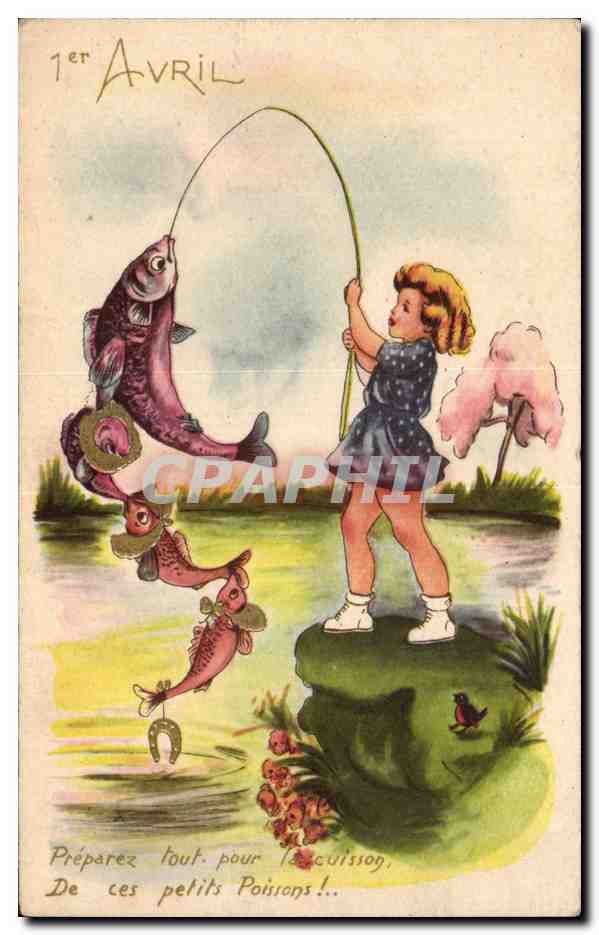 CPA Fantaisie Poisson 1er avril Enfant Peche Paques Easter