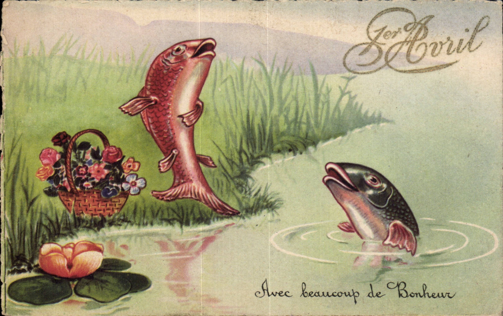 CPA Fantaisie Poisson 1er avril Paques Easter