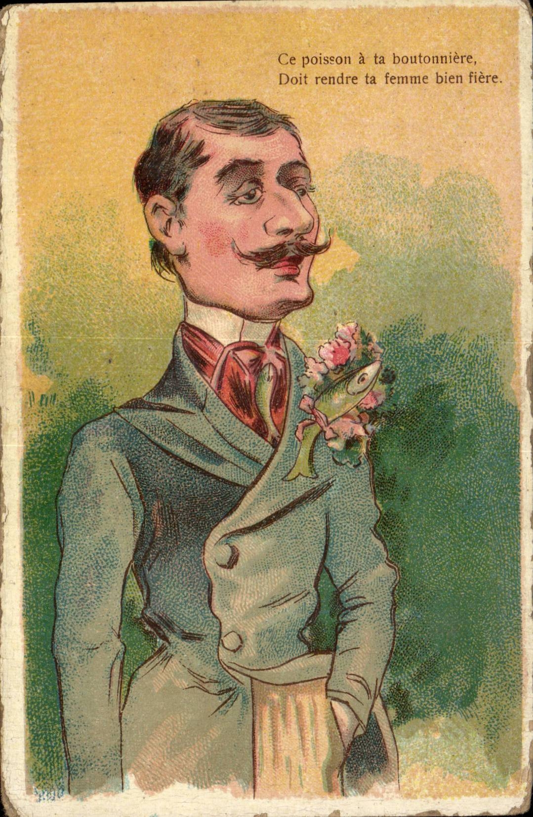 CPA Fantaisie Ce poisson a ta boutonniere 