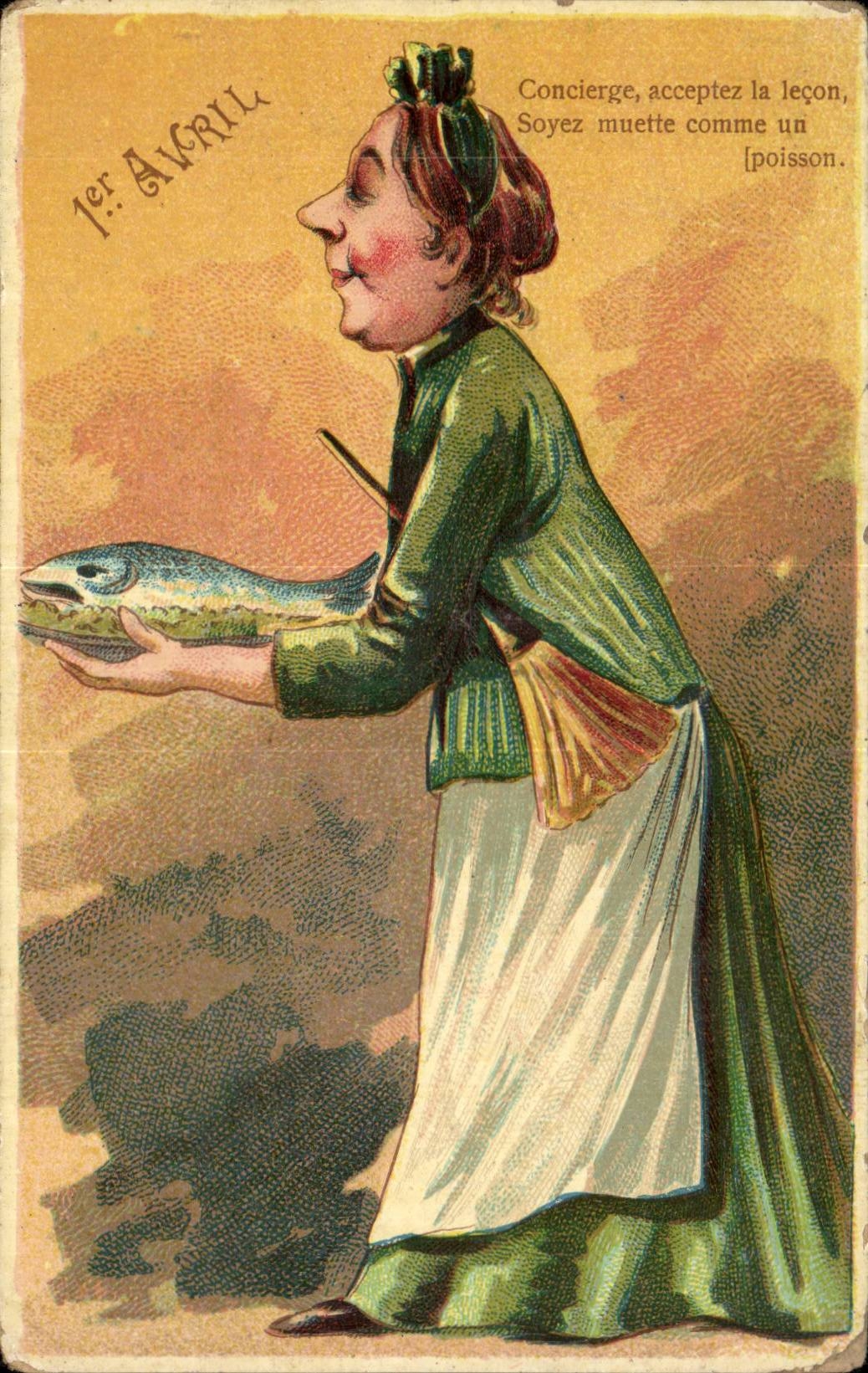 CPA Fantaisie Femme poisson 1er Avril Paques Easter