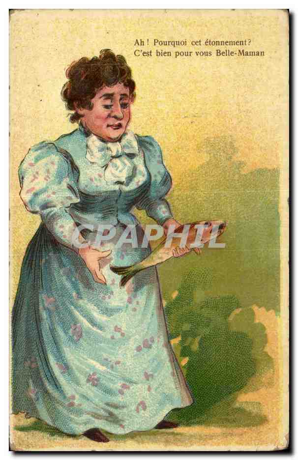 CPA Fantaisie Femme poisson 1er Avril Paques Easter