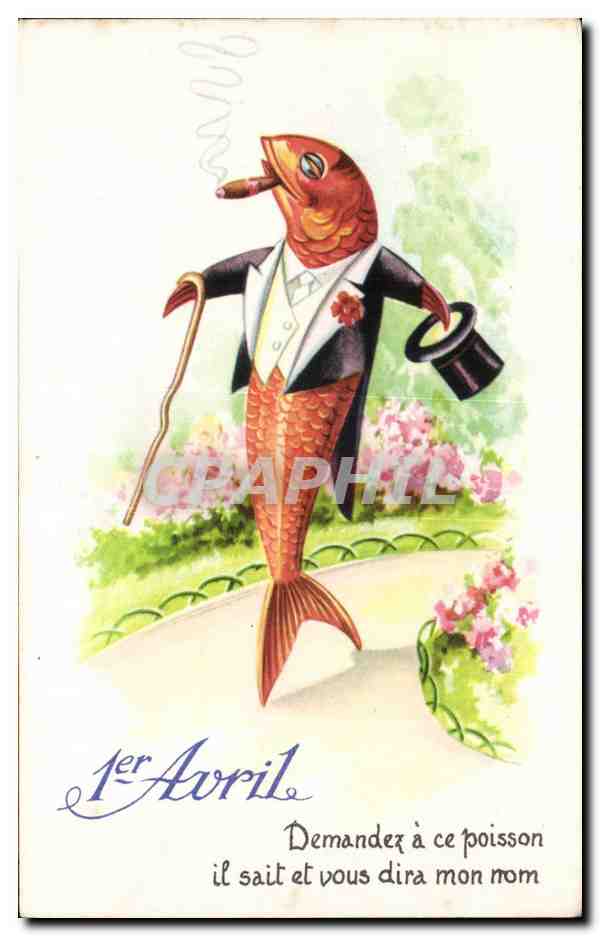 CPA Fantaisie Chat Poisson 1er Avril Paques Easter