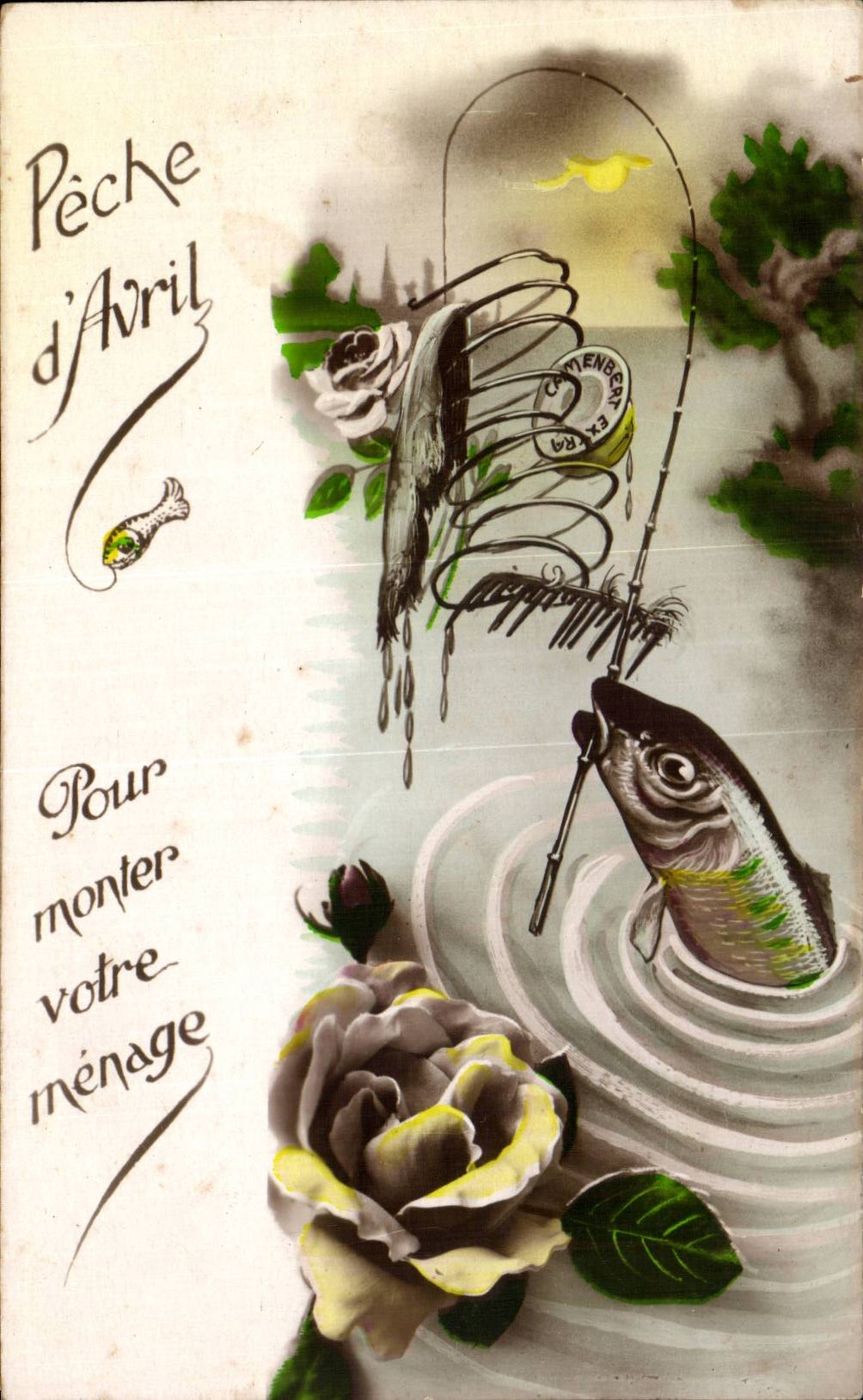 CPA Fantaisie Poisson Peche 1er Avril Paques Easter