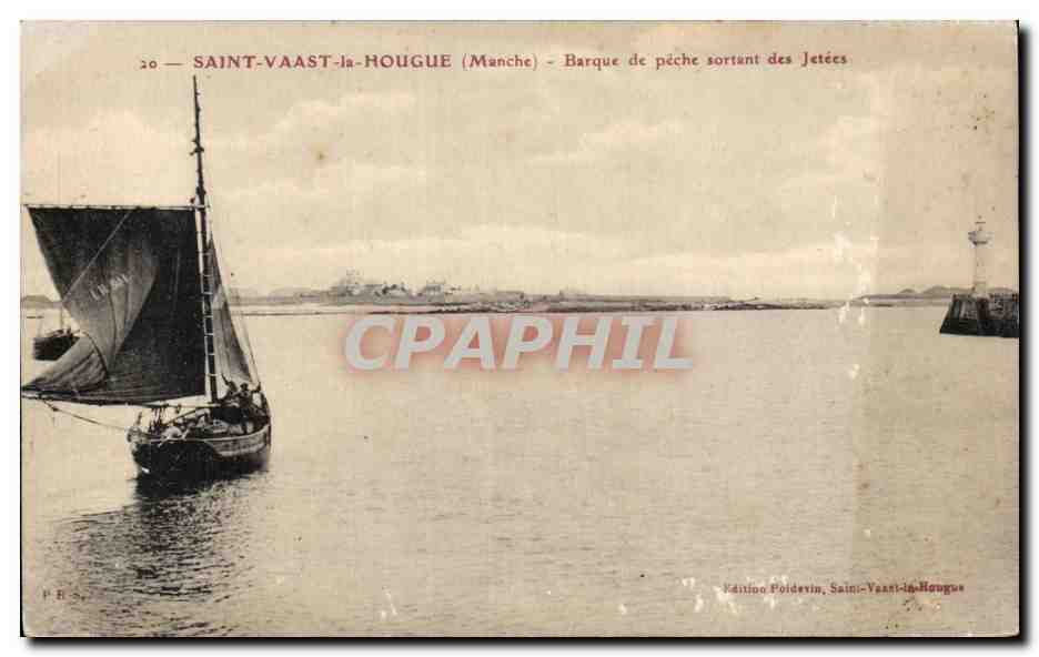 SAINT-VAAST-la-HOUGUE (Manche) — Barque de pêche sortant des Jetées — Édition Poidevin, Saint-Vaast-la-Hougue