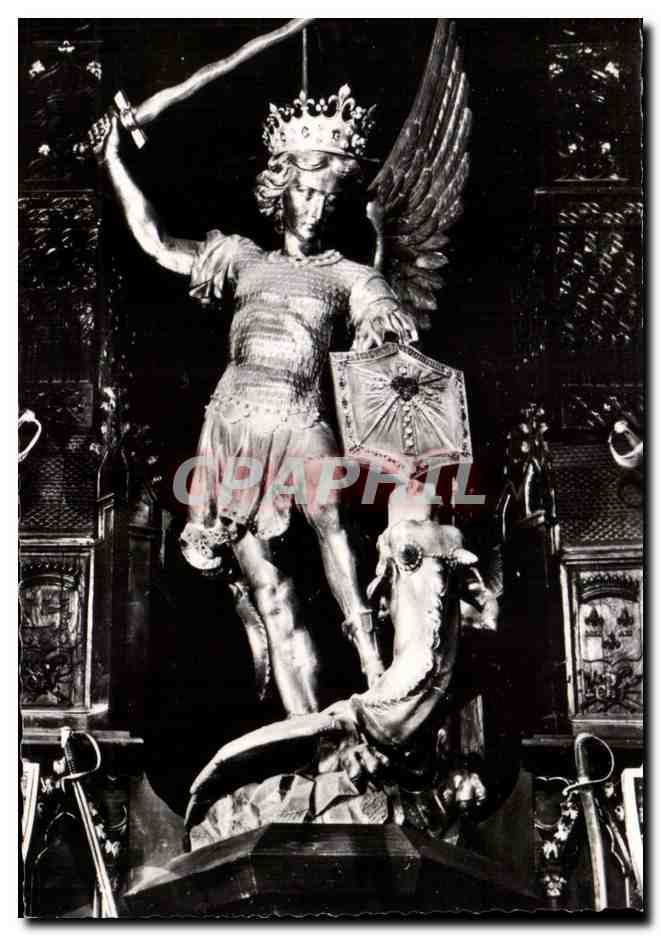 CPSM Mont Saint Michel Eglise paroissiale Statue de l archange