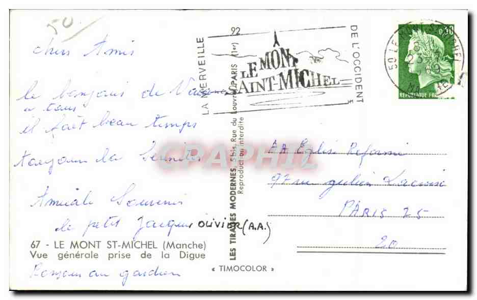 CPSM Mont Saint Michel Vue generale prise de la digue — Verso