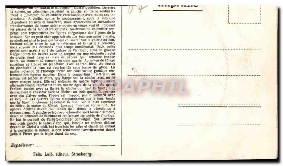 CPA CARTE SYSTEME Strasbourg Horloge astronomique de la cathedrale — Verso