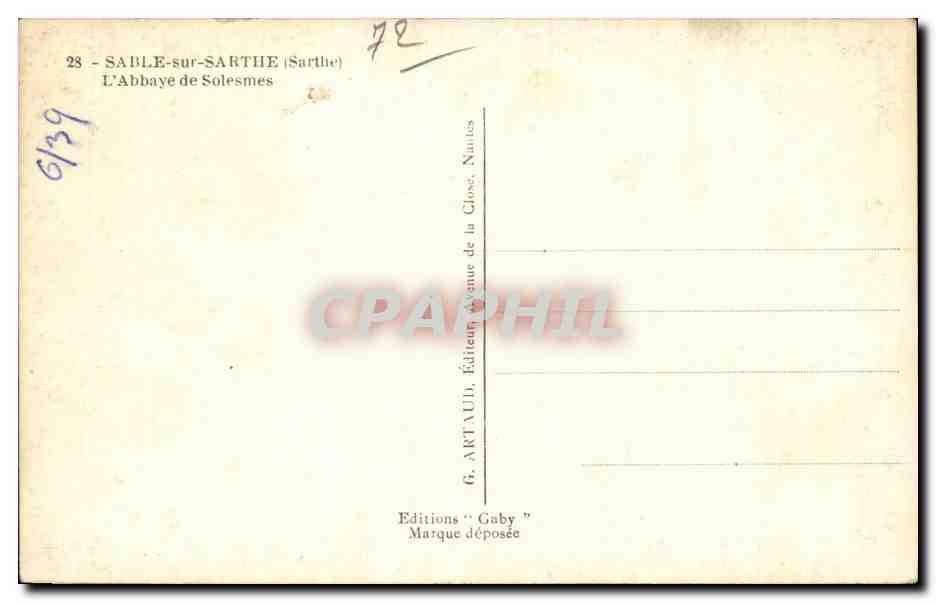 CPSM Sable sur Sarthe l abbaye de Solesmes — Verso
