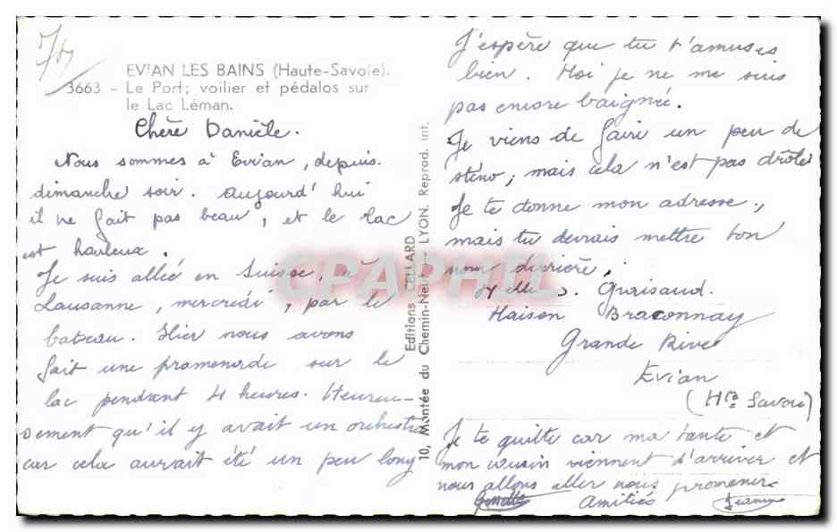CPSM Evian les Bains Le port voilier et pedalos sur le lac Leman — Verso