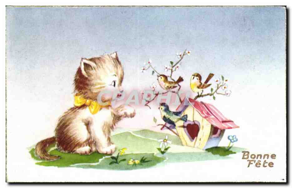 CPA Fantaisie Chat Bonne fete