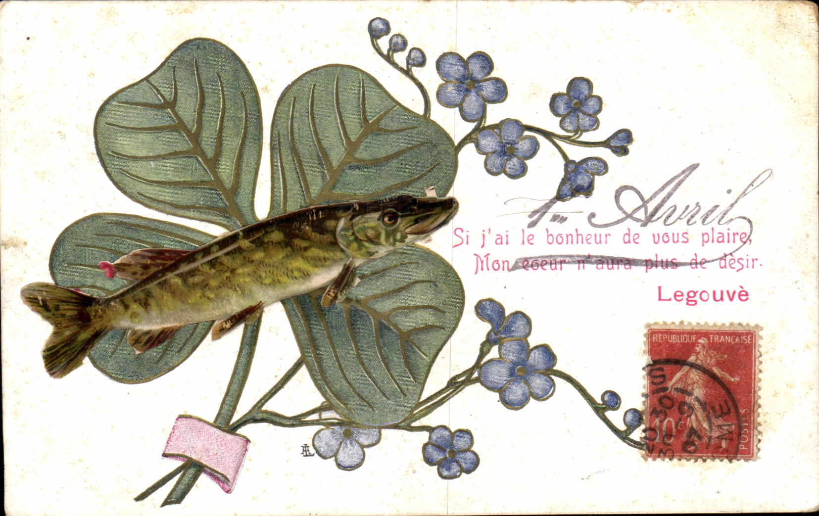 CPA Fantaisie Poisson Brochet 1er avril Paques Easter