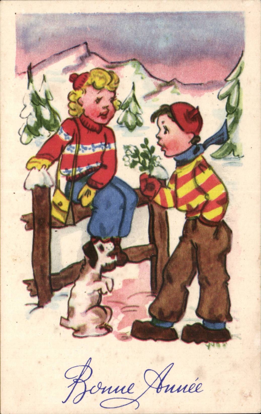 CPA Fantaisie Ski Chien Bonne annee