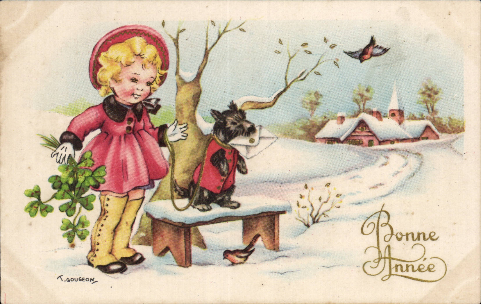 CPA Fantaisie Enfant Chein Neige Bonne annee