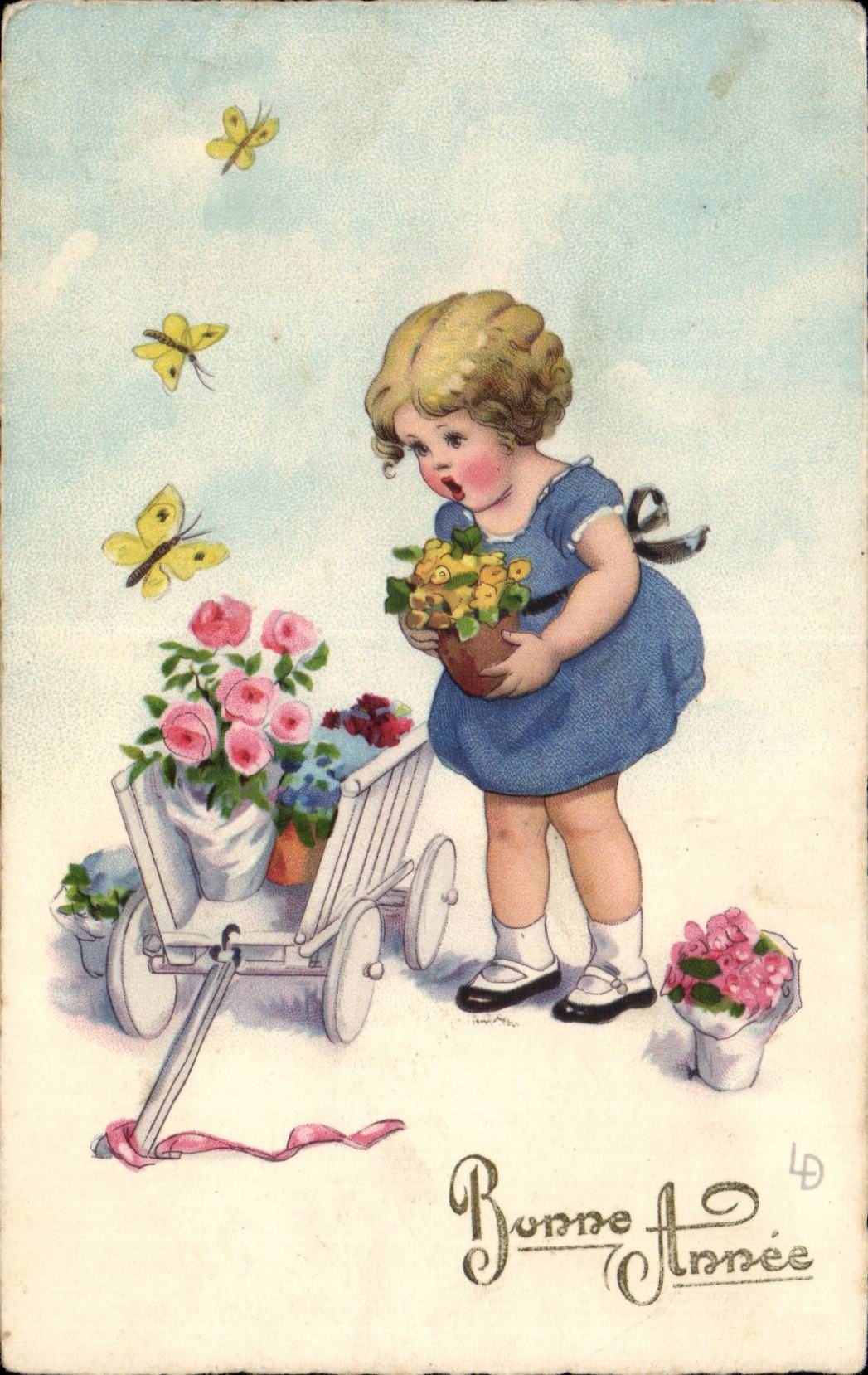 CPA Fantaisie Enfant Papillon Butterfly Bonne annee