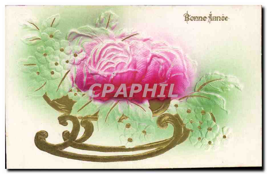 CPA Fantaisie Fleurs Luge Bonne annee
