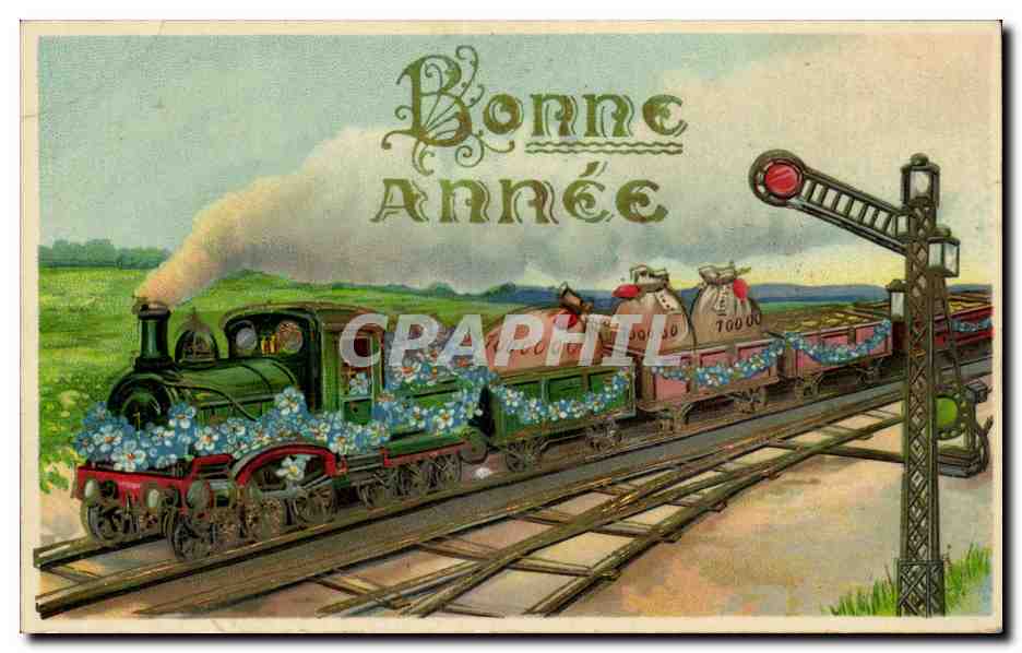Train décoré de fleurs — Bonne Année — Imprimée en Allemagne