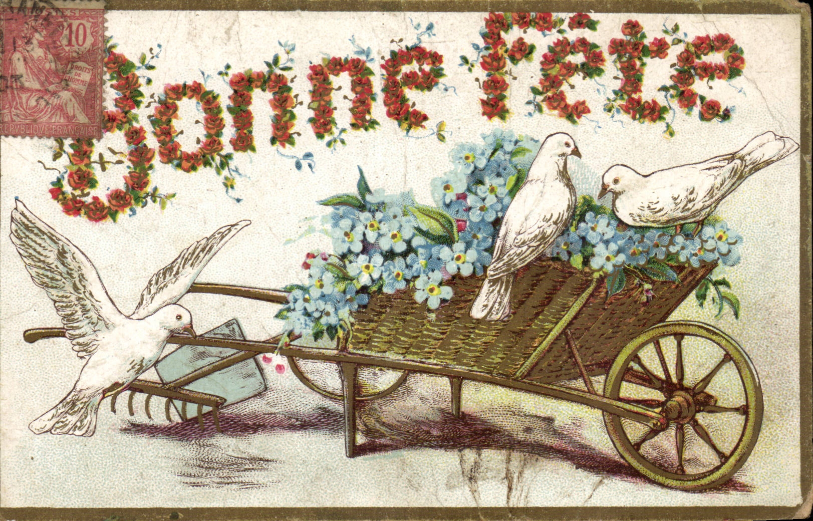 Poussins et colombes — 'Bonne Fête' en roses — J.C. Paris N°1613