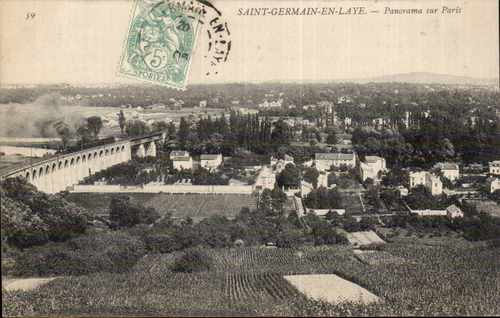 Saint Germain en Laye - Panorama sur Paris Train a vapeur - CPA 