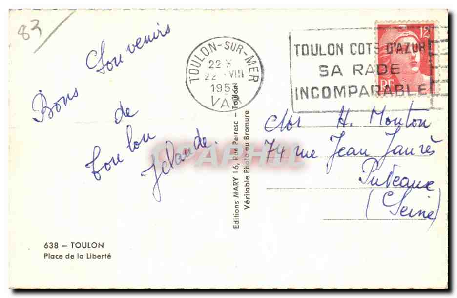 Toulon - Place de la Liberte - CPA  — Verso