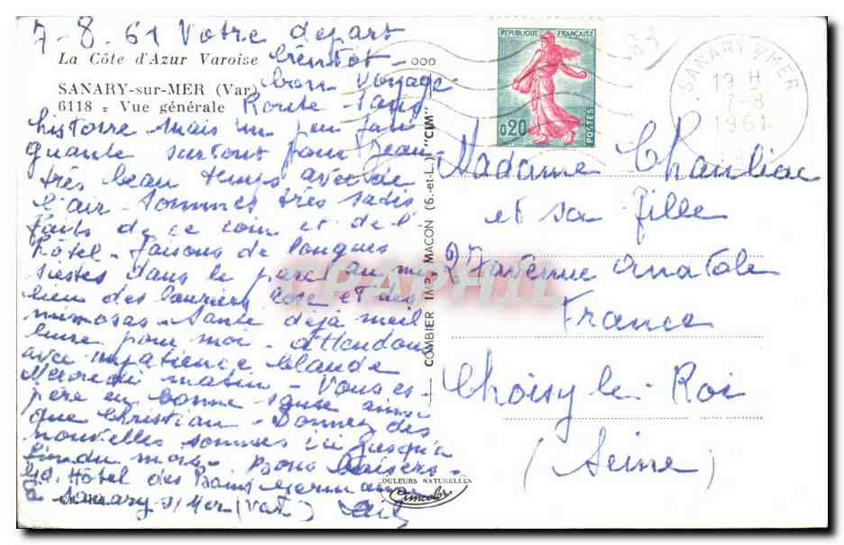 Sanary sur Mer - Vue Generale - CPA  — Verso