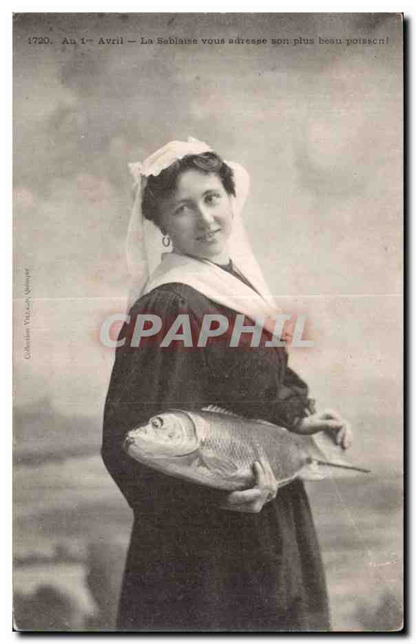 Folklore - Costumes - Sables d Olonne - Sablaise - Poisson d Avril - April Fool - CPA