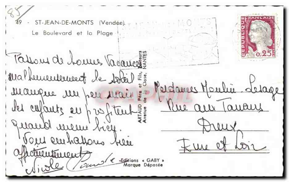 St-Jean-de-Monts (Vendée) — Le Boulevard et la Plage — Gaby — Verso