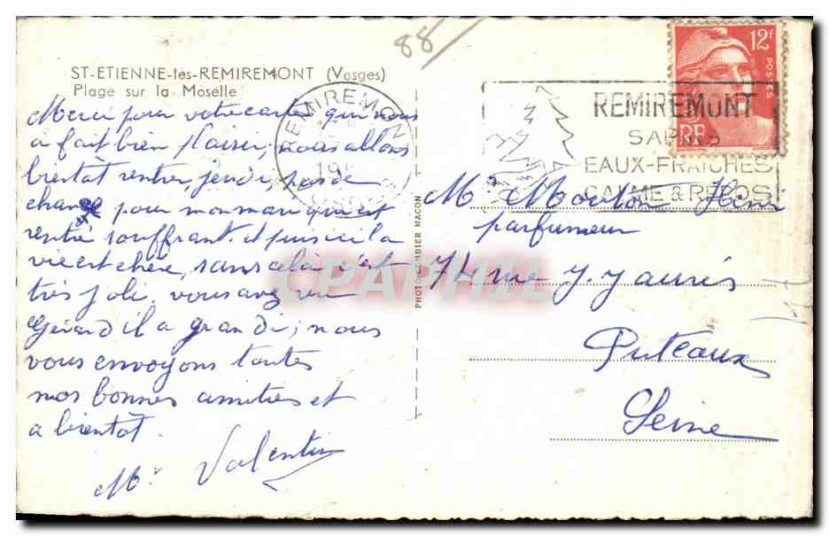 St Etienne les Remiremont - Plage sur la Moselle - CPA — Rückseite