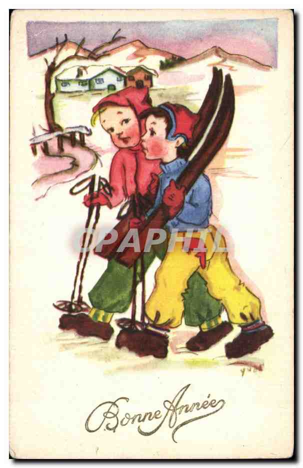 Fetes - Voeux - Bonne Annee - New Year - shi - skiing - CPA