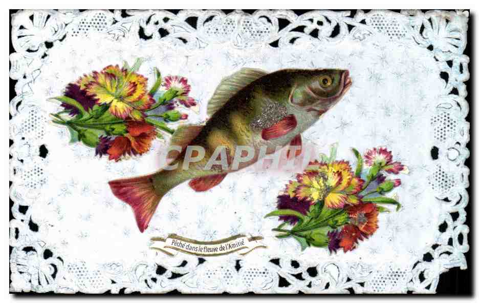 Fetes - Voeux - Poisson d Avril - April Fool - fish and - lace style card - CPA