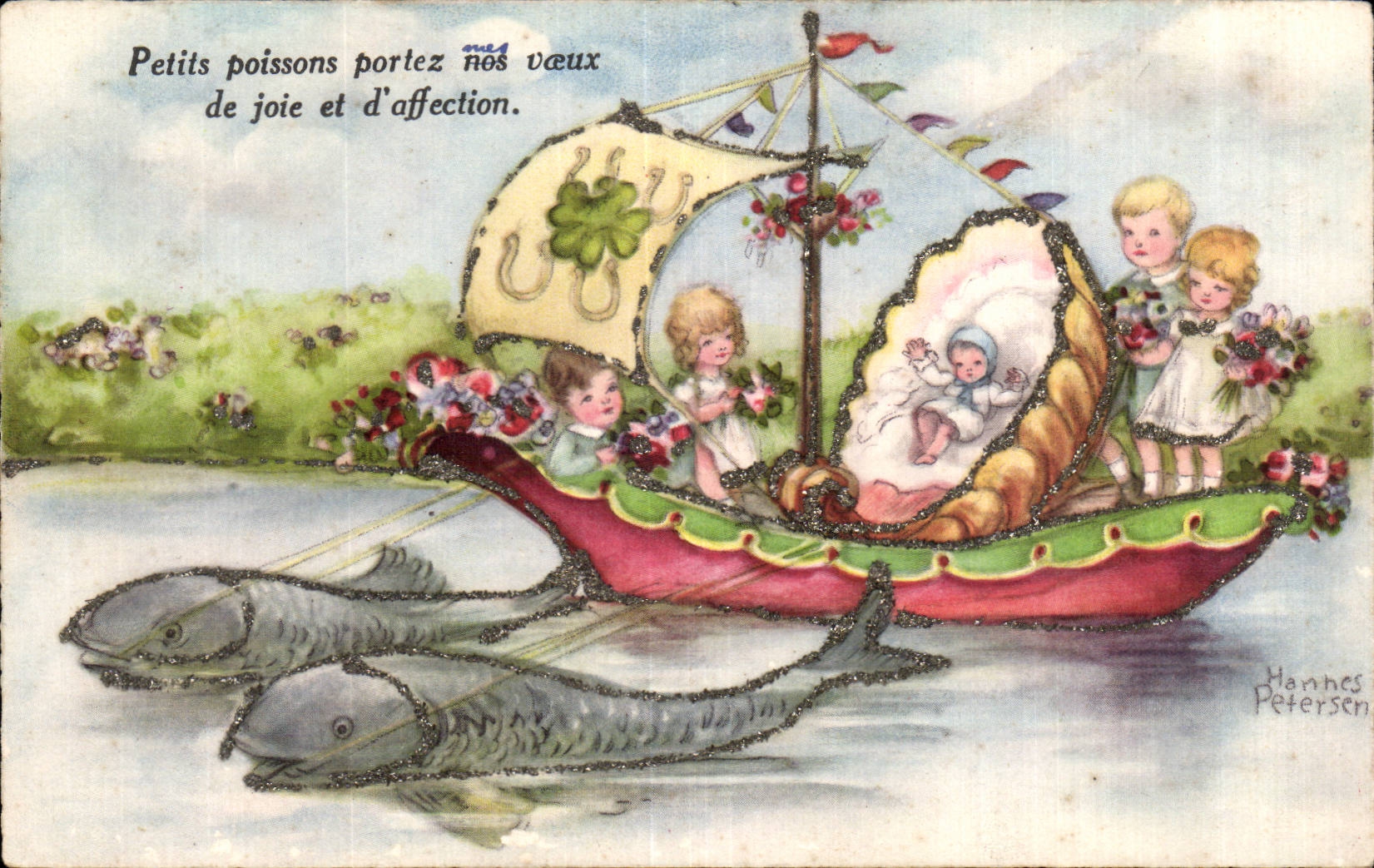 Fetes - Voeux - Poisson d Avril - April Fool - fish and children - CPA