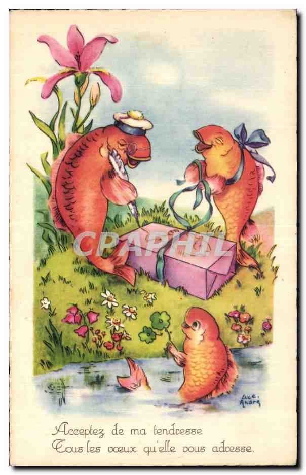 Fetes - Voeux - Poisson d Avril - April Fool - fish opening gifts - CPA