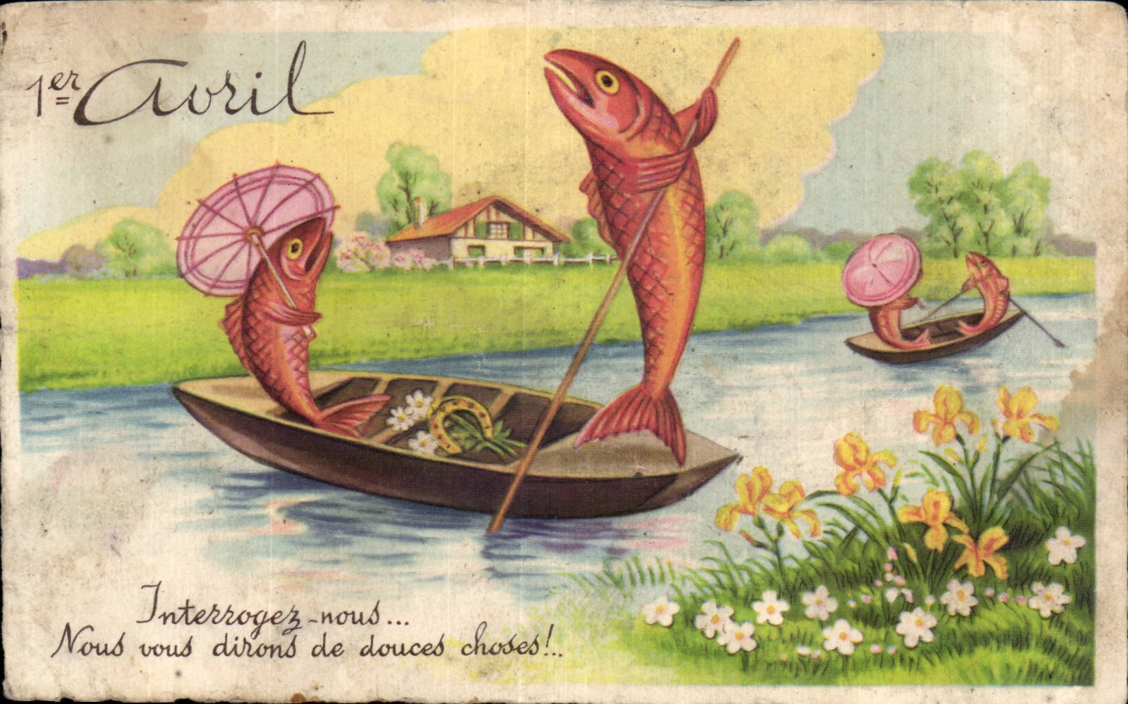 Fetes - Voeux - Poisson d Avril - April Fool - Fish out boating - CPA