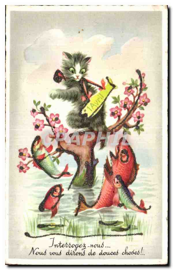 Fetes - Voeux - Poisson d Avril - April Fool - Cat being chased by a fish!- Chat CPA