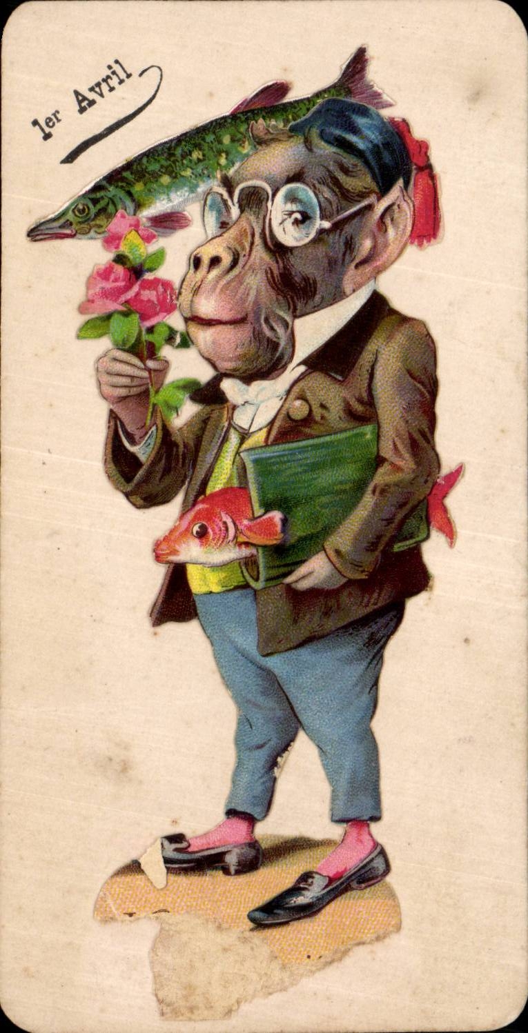 Fetes - Voeux - Poisson d Avril - April Fool - monkey and fish Singe - CPA