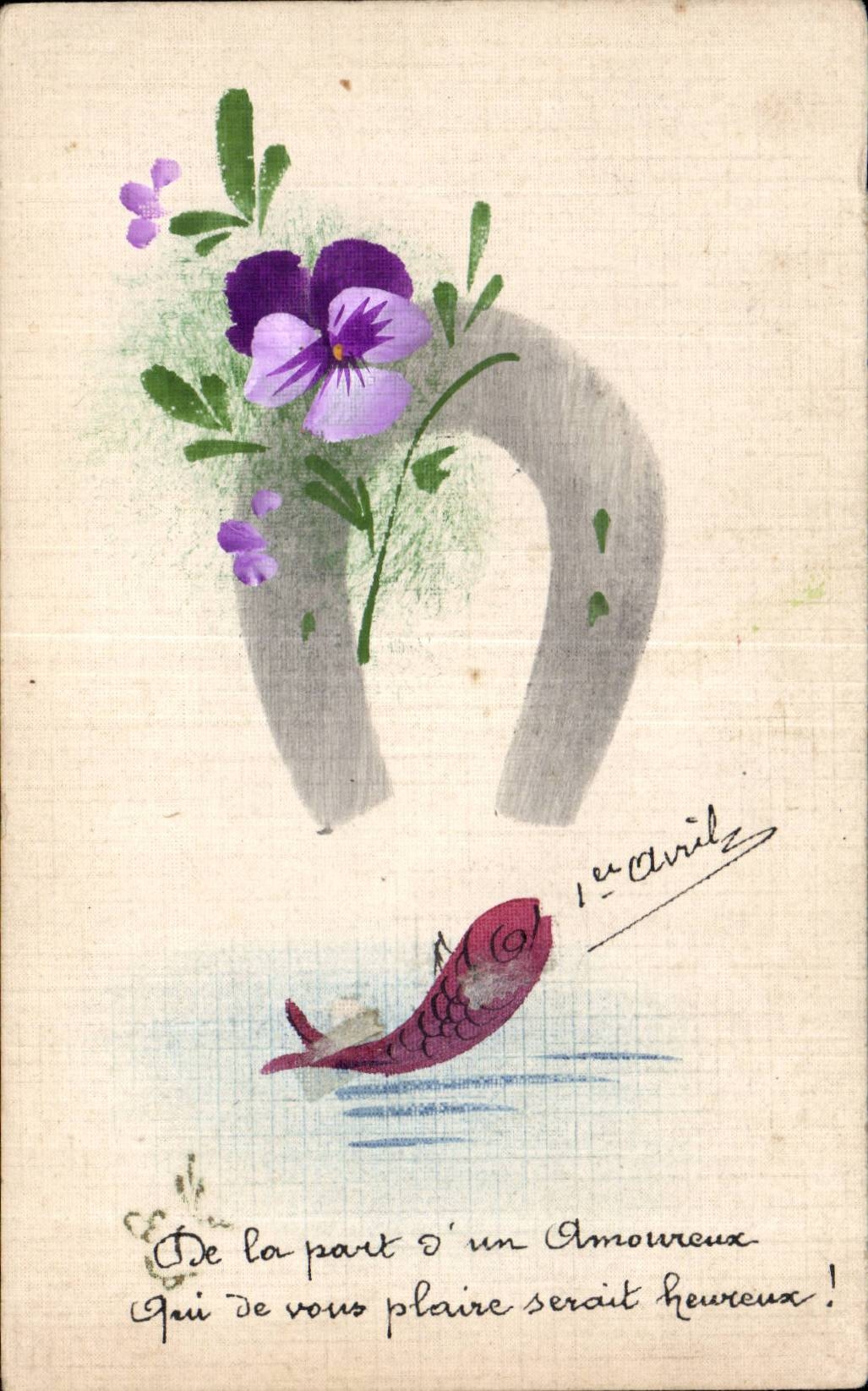 Fetes - Voeux - Poisson d Avril - April Fool - fish and horseshoe - CPA
