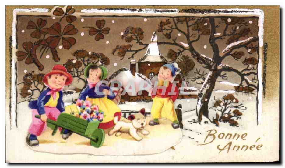 Fetes - Voeux - Bonne Anne - New Year - Children with Wheelbarrow - CPA