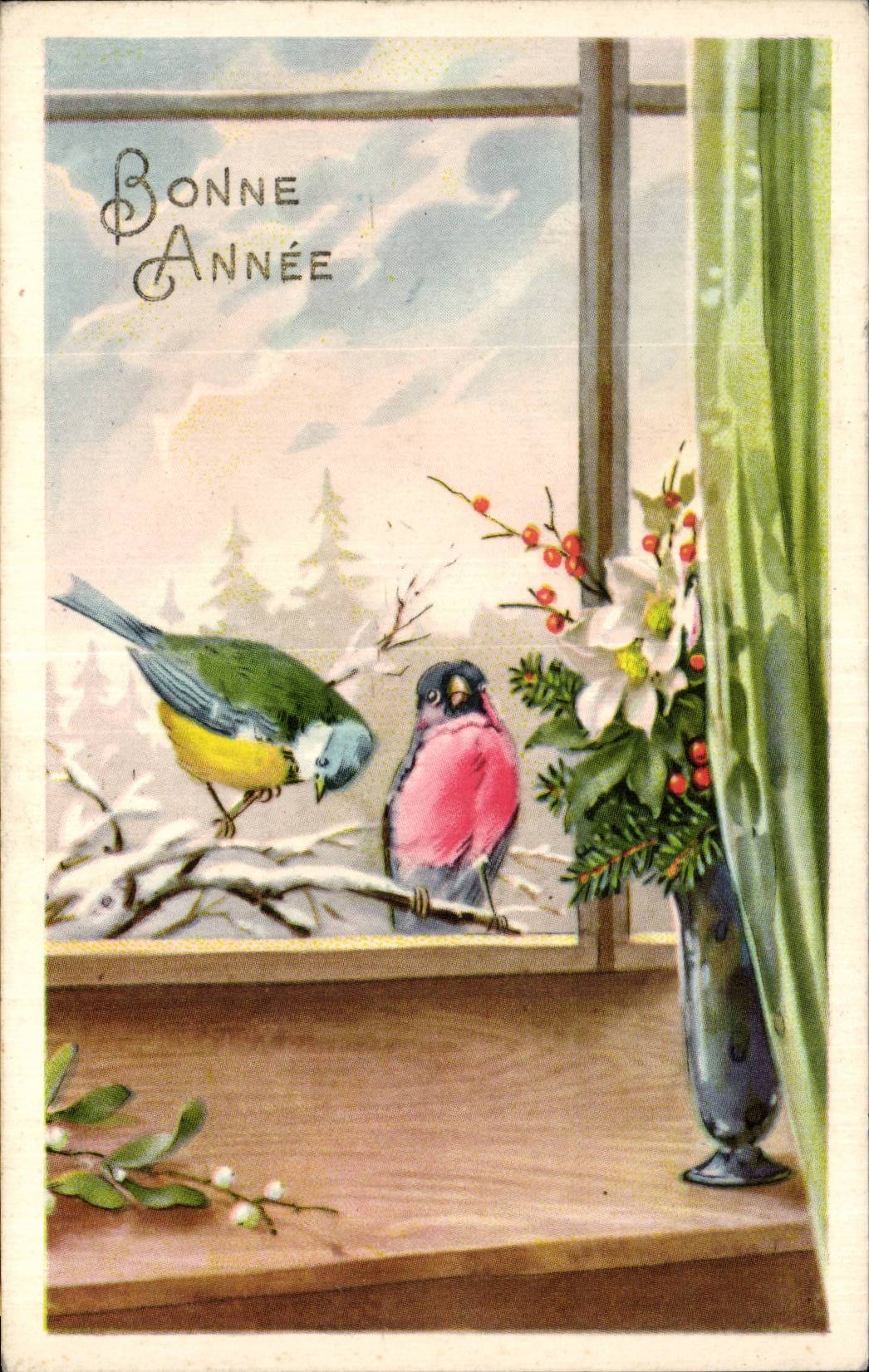 Fetes - Voeux - Bonne Anne - New Year - Birds at Window - CPA