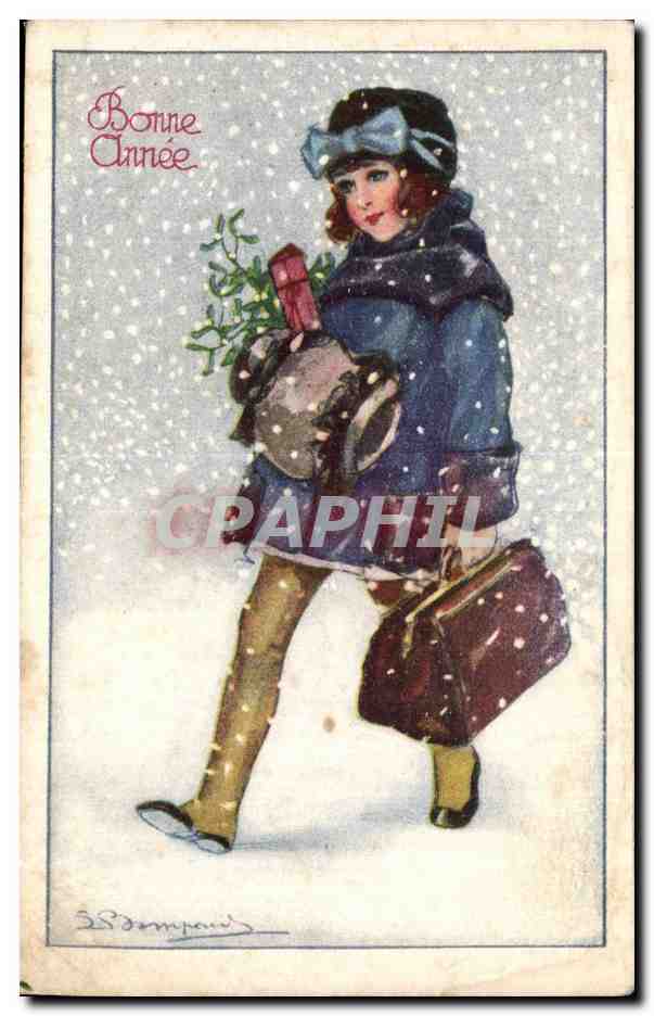 Fetes - Voeux - Bonne Anne - New Year - Lovely girl walking in snow - CPA