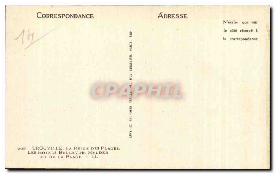 Trouville - Reine des Plages - Hotel Bellevue - CPA  — Verso