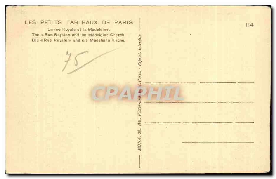 Paris - 8 - La Rue Royale et la Madeleine - CPA — Rückseite