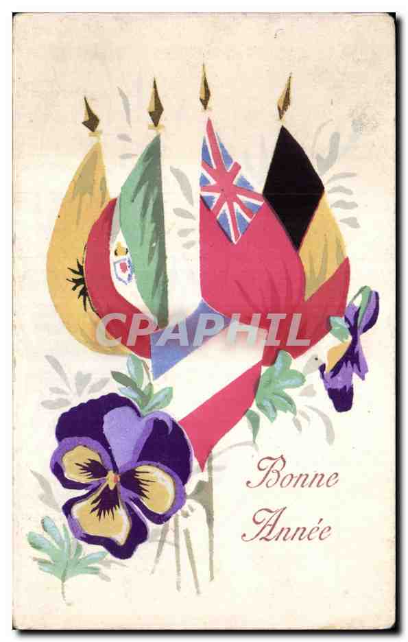Fetes - Voeux - Holiday - Bonne Annee - Happy New Year - drapeaux - flags - CPA 