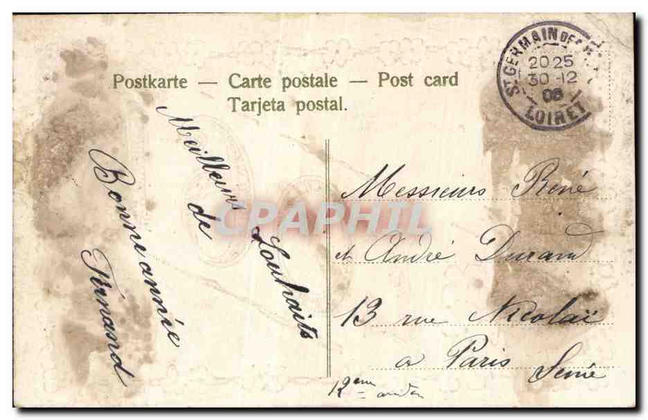 Carte de vœux 1901 — violets — éditeur non identifié, n° de série non visible — Verso