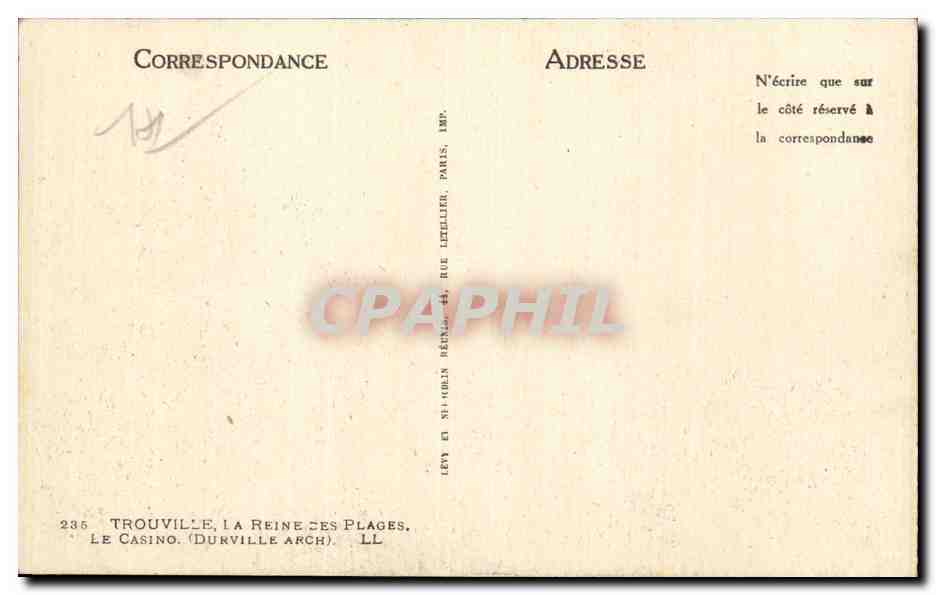Trouville - La Reine des Plages - Le Casino - CPA  — Rückseite