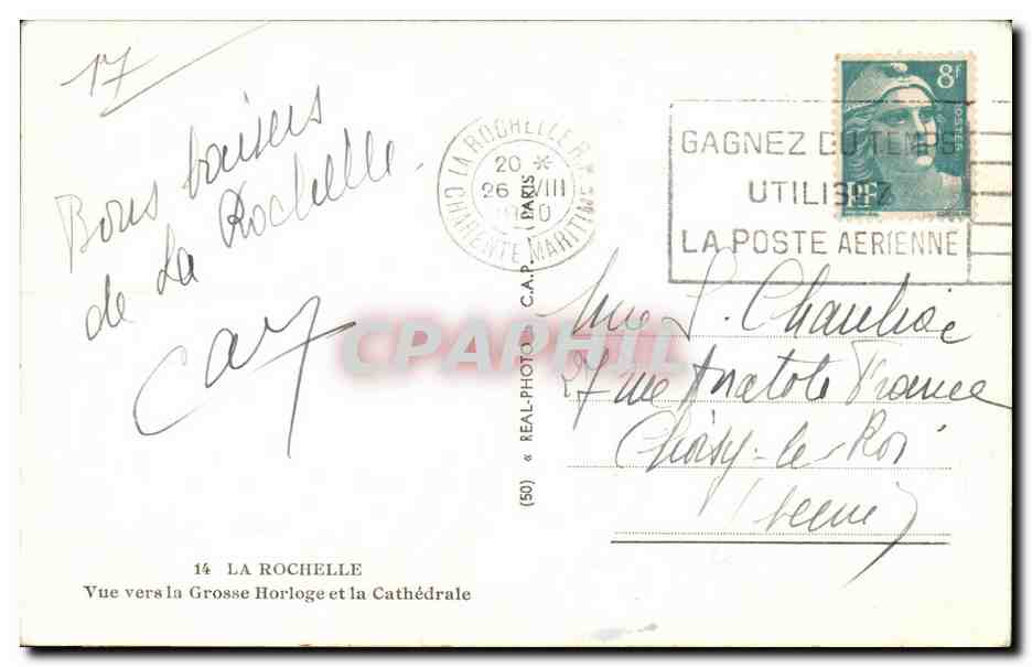 La Rochelle — Vue vers la Grosse Horloge et la Cathédrale — C.P.A.P.H.I.L. (50) — Rückseite