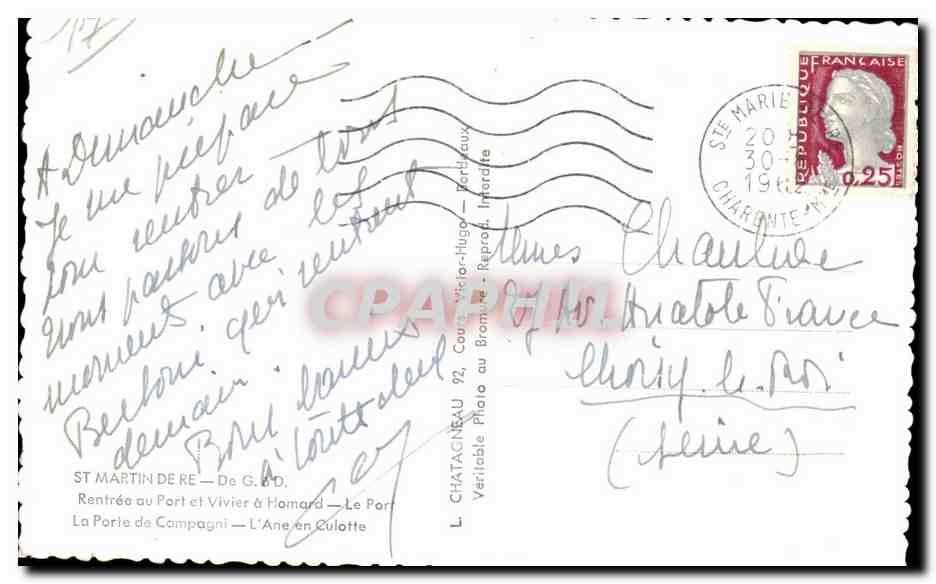 Saint Martin de Re - Souvenir Ane Donkey - CPA  — Back