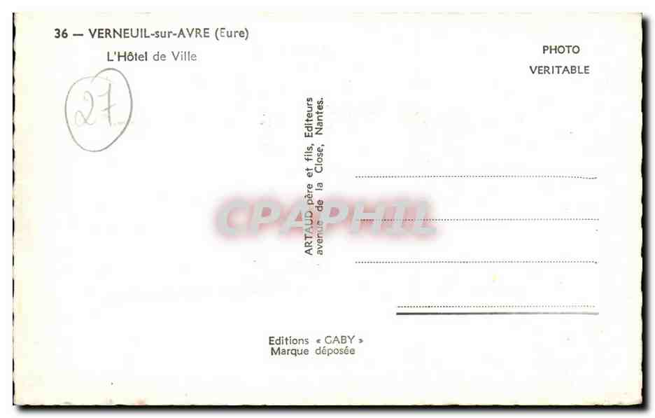 Verneuil-sur-Avre (Eure) — L'Hôtel de Ville — Éditions Gaby — Verso