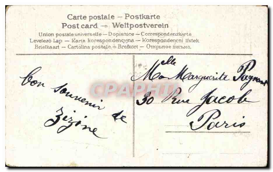 CPA Fantaisie Petits oiseaux messagers Guitare Pierrot Hirondelles — Verso