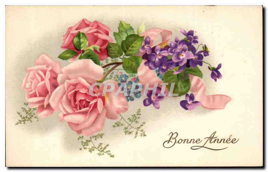CPA Fantaisie Fleurs Bonne annee Roses